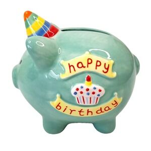 Happy Birthday Piggy Bank RUSS‎ Berrie Kids Gift NEW in Box 3.5" Teal